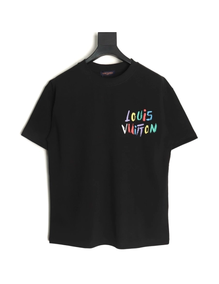 Louis Vuitton hand-painted colorful logo graffiti short-sleeved T-shirt TSK1,Louis Vuitton