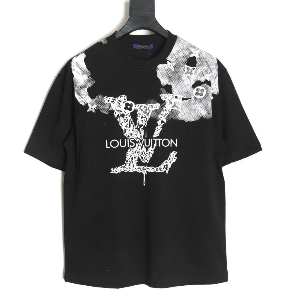 Louis Vuitton ink smudged letters printed short sleeves TSK1,Louis Vuitton