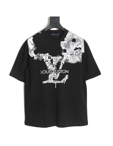 Louis Vuitton ink smudged letters printed short sleeves TSK1,Louis Vuitton