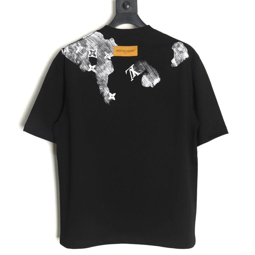 Louis Vuitton ink smudged letters printed short sleeves TSK1,Louis Vuitton