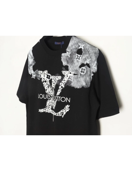 Louis Vuitton ink smudged letters printed short sleeves TSK1,Louis Vuitton