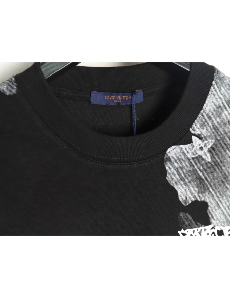 Louis Vuitton ink smudged letters printed short sleeves TSK1,Louis Vuitton