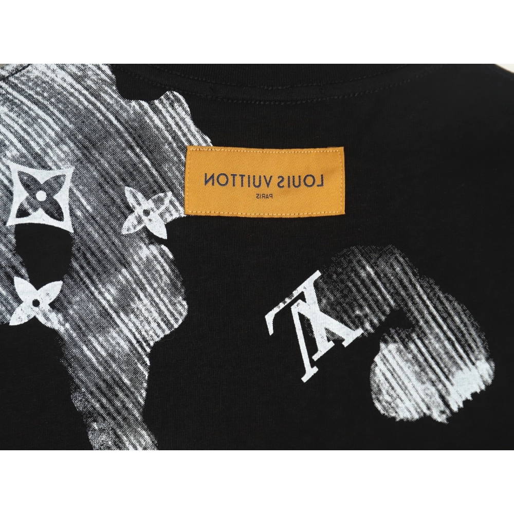 Louis Vuitton ink smudged letters printed short sleeves TSK1,Louis Vuitton