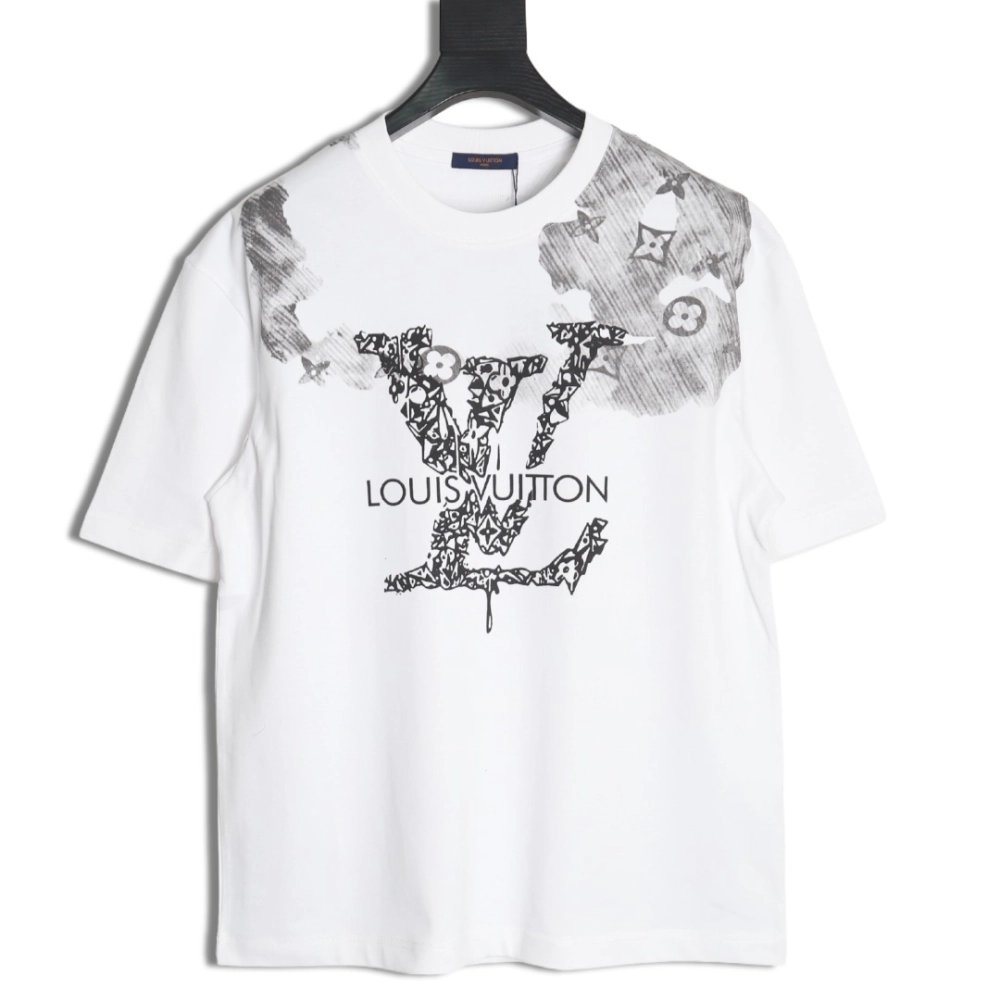 Louis Vuitton ink smudged letters printed short sleeves,Louis Vuitton