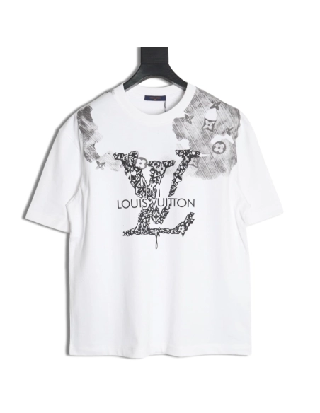 Louis Vuitton ink smudged letters printed short sleeves,Louis Vuitton