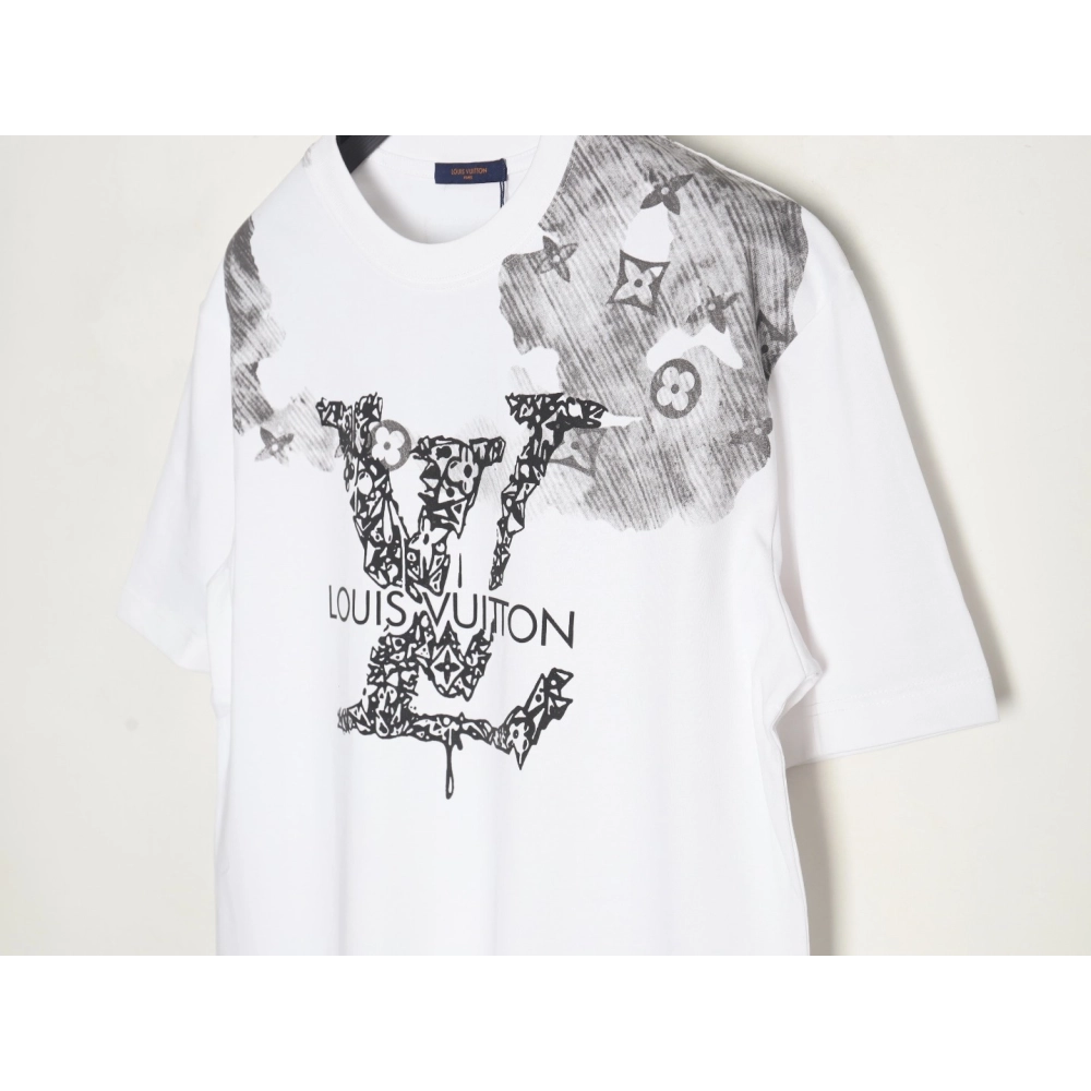 Louis Vuitton ink smudged letters printed short sleeves,Louis Vuitton