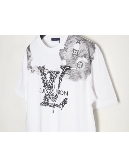 Louis Vuitton ink smudged letters printed short sleeves,Louis Vuitton