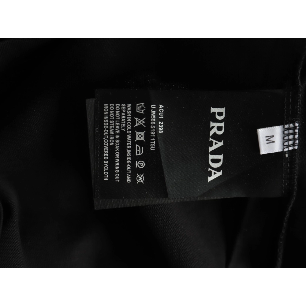Prada neckline letter embroidery triangle logo short sleeves TSK1,Prada