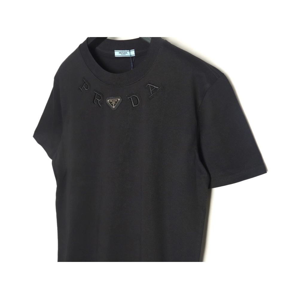 Prada neckline letter embroidery triangle logo short sleeves TSK1,Prada