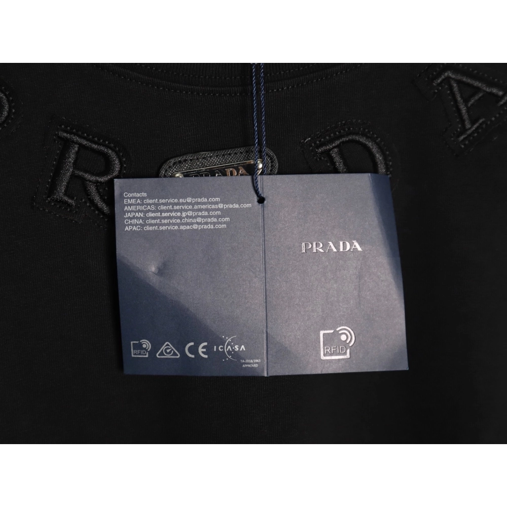 Prada neckline letter embroidery triangle logo short sleeves TSK1,Prada