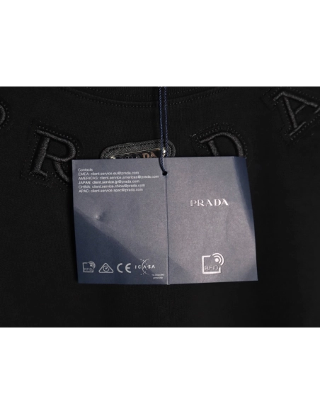 Prada neckline letter embroidery triangle logo short sleeves TSK1,Prada