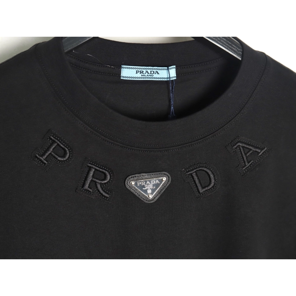 Prada neckline letter embroidery triangle logo short sleeves TSK1,Prada