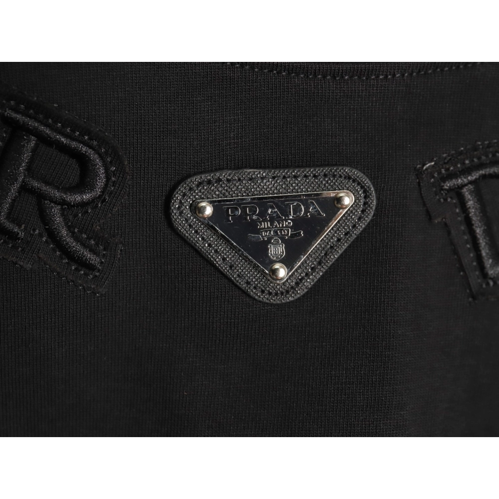 Prada neckline letter embroidery triangle logo short sleeves TSK1,Prada