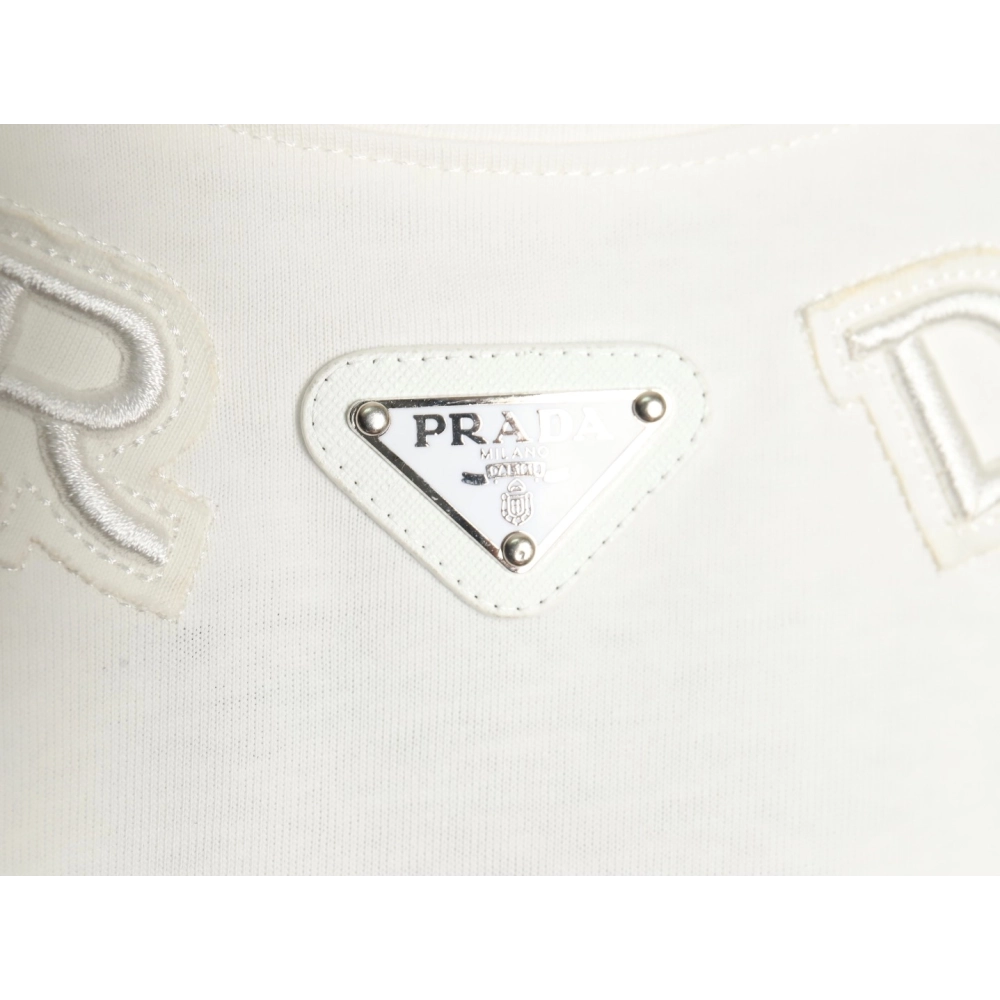 Prada neckline letter embroidery triangle logo short sleeves,Prada