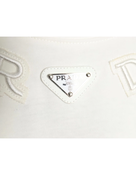 Prada neckline letter embroidery triangle logo short sleeves,Prada