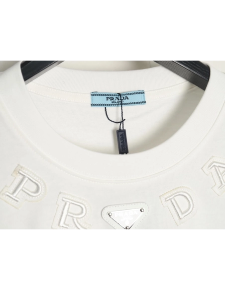 Prada neckline letter embroidery triangle logo short sleeves,Prada