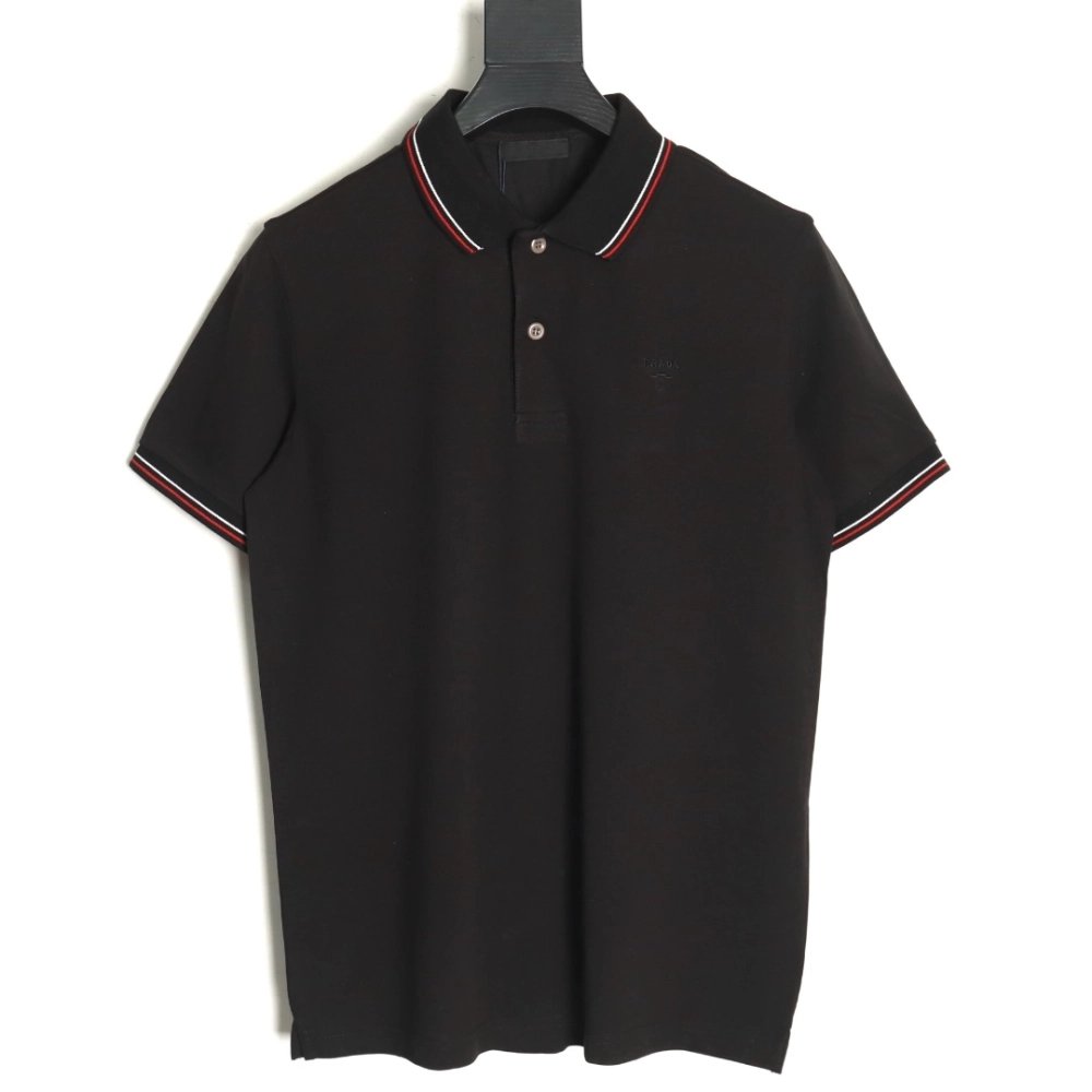 Prada embroidered logo red edge short-sleeve polo shirt TSK1,Prada