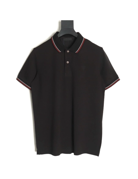Prada embroidered logo red edge short-sleeve polo shirt TSK1,Prada