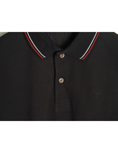 Prada embroidered logo red edge short-sleeve polo shirt TSK1,Prada