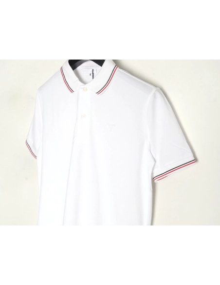 Prada embroidered logo red edge short-sleeve polo shirt,Prada