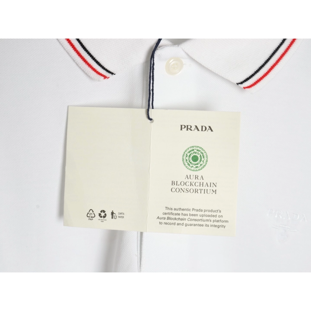 Prada embroidered logo red edge short-sleeve polo shirt,Prada