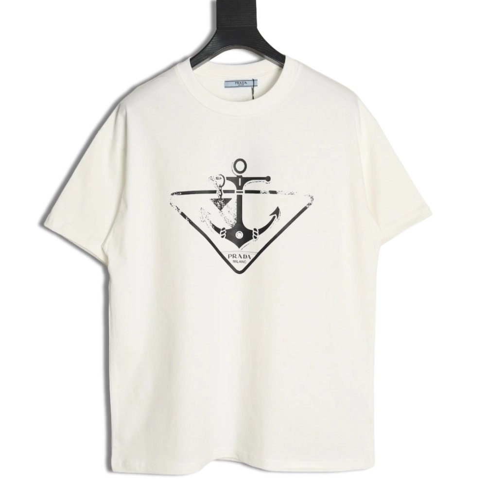 Prada Classic Anchor Triangle Print Round Neck T-Shirt,Prada
