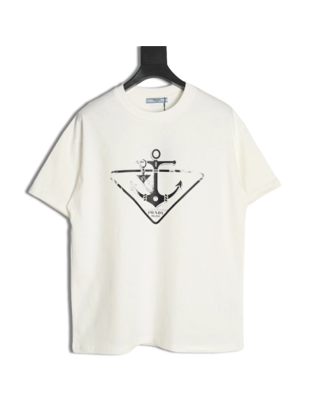 Prada Classic Anchor Triangle Print Round Neck T-Shirt,Prada
