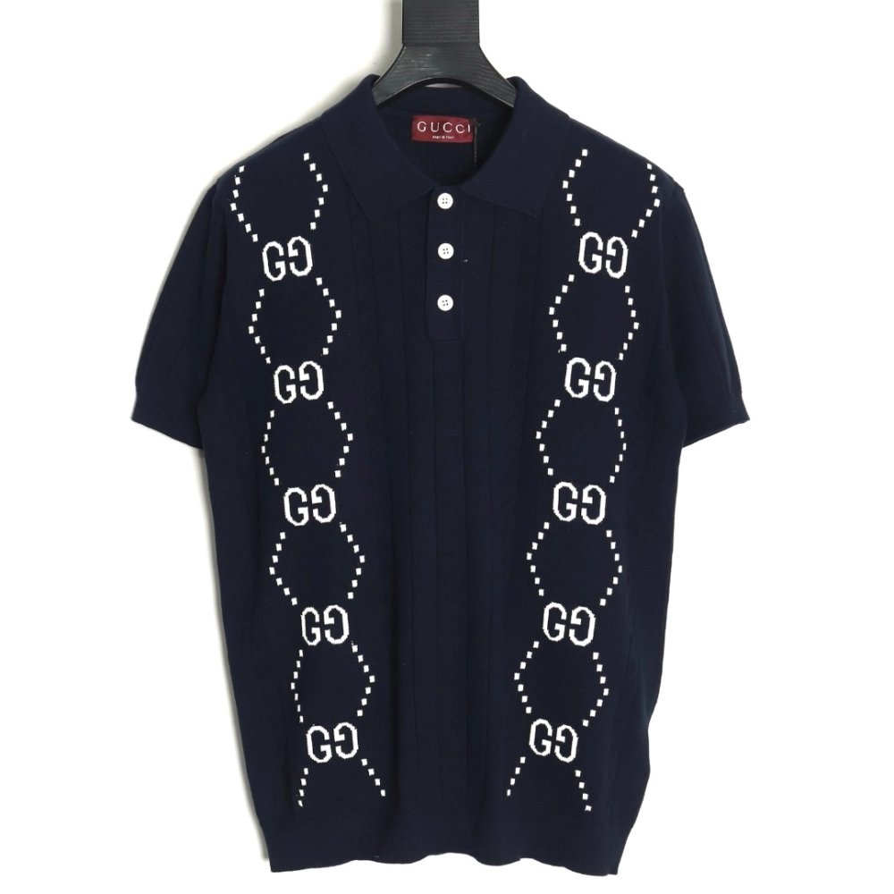 Gucci Double G jacquard cable-knit Polo short sleeves TSK1,Gucci