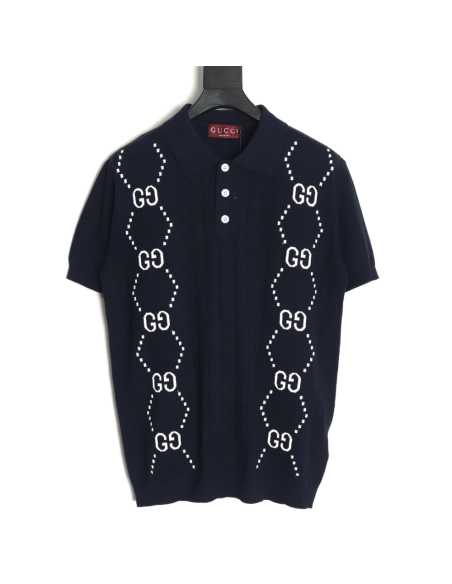 Gucci Double G jacquard cable-knit Polo short sleeves TSK1,Gucci
