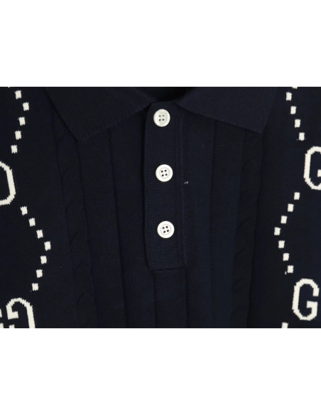 Gucci Double G jacquard cable-knit Polo short sleeves TSK1,Gucci