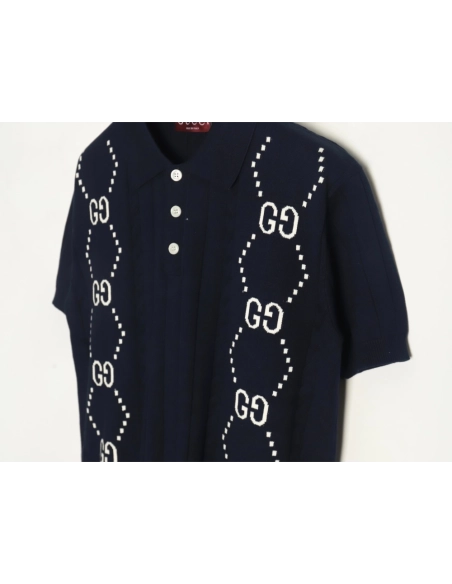 Gucci Double G jacquard cable-knit Polo short sleeves TSK1,Gucci