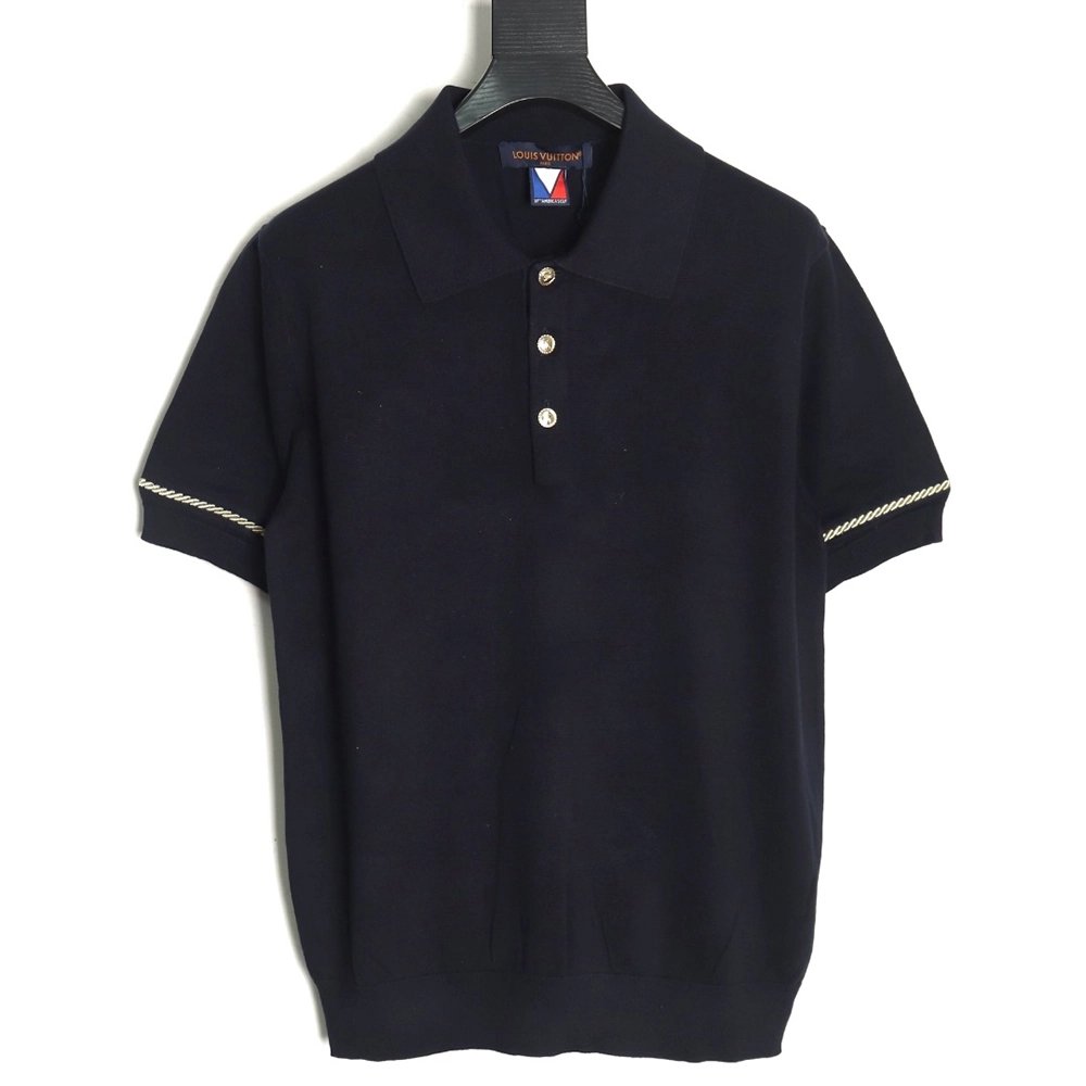 Louis Vuitton Americas Cup Collection Gold Button Knitted Polo Short Sleeve,Louis Vuitton