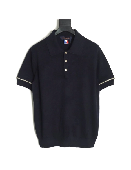 Louis Vuitton Americas Cup Collection Gold Button Knitted Polo Short Sleeve,Louis Vuitton