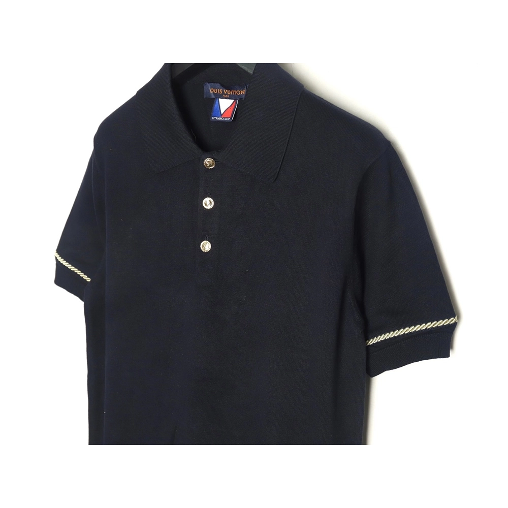 Louis Vuitton Americas Cup Collection Gold Button Knitted Polo Short Sleeve,Louis Vuitton