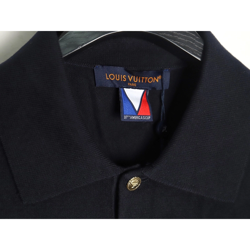 Louis Vuitton Americas Cup Collection Gold Button Knitted Polo Short Sleeve,Louis Vuitton
