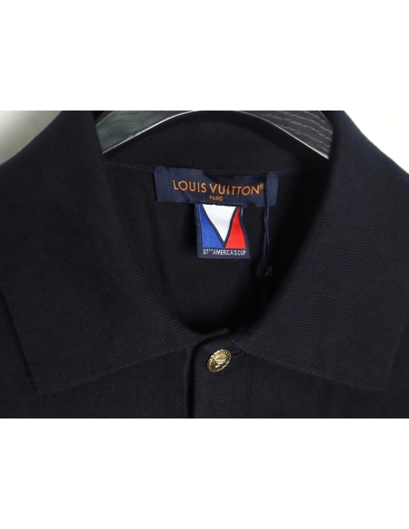 Louis Vuitton Americas Cup Collection Gold Button Knitted Polo Short Sleeve,Louis Vuitton