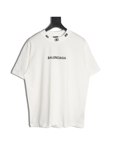 Balenciaga collar double B embroidered logo round neck short-sleeved T-shirt,Balenciaga