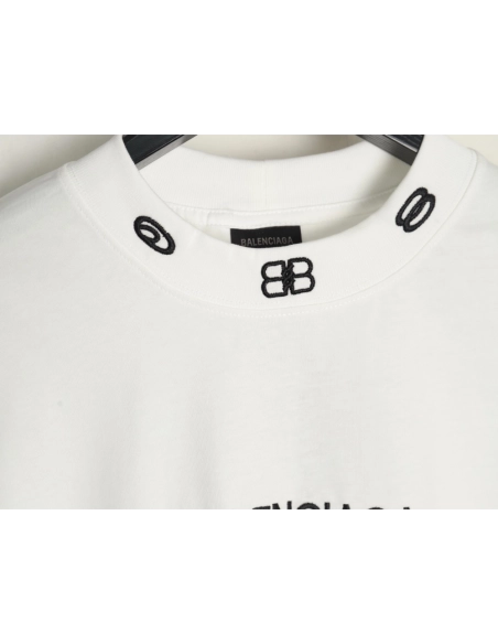 Balenciaga collar double B embroidered logo round neck short-sleeved T-shirt,Balenciaga
