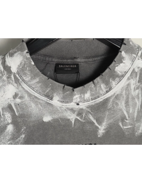 Balenciaga mud-dyed graffiti embroidered washed short-sleeved T-shirt,Balenciaga