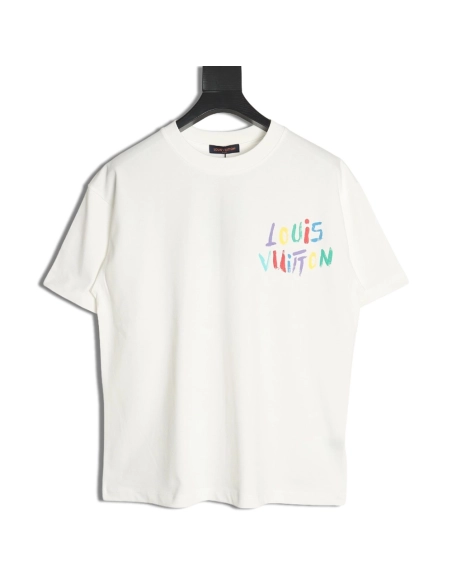 Louis Vuitton hand-painted colorful logo graffiti short-sleeved T-shirt,Louis Vuitton