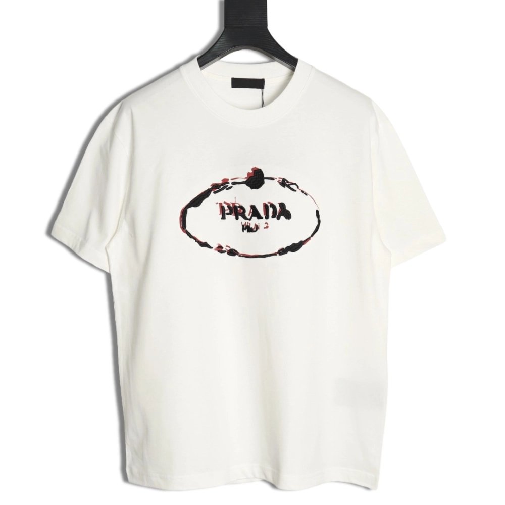 Prada hand-painted badge 3D embroidery short sleeves,Prada