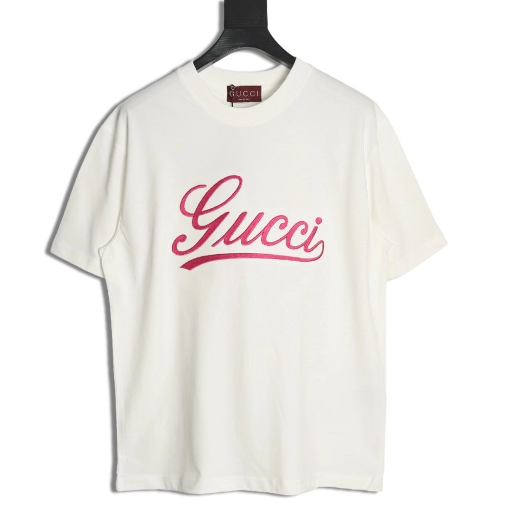Gucci cursive logo embroidered short sleeves,Gucci
