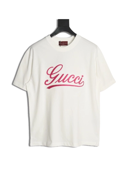 Gucci cursive logo embroidered short sleeves,Gucci