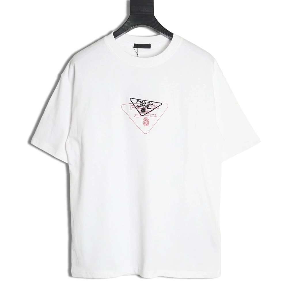 Prada Overlapping Embroidered Triangle Logo Short Sleeve,Prada