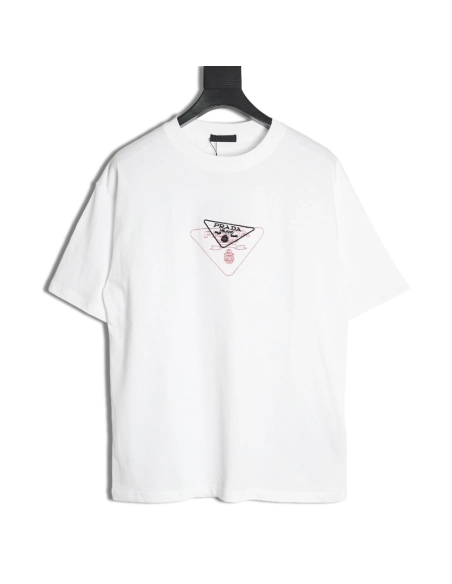 Prada Overlapping Embroidered Triangle Logo Short Sleeve,Prada