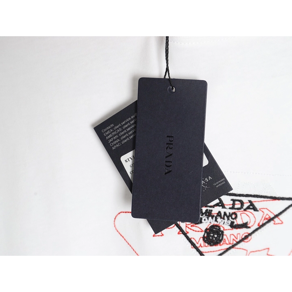 Prada Overlapping Embroidered Triangle Logo Short Sleeve,Prada