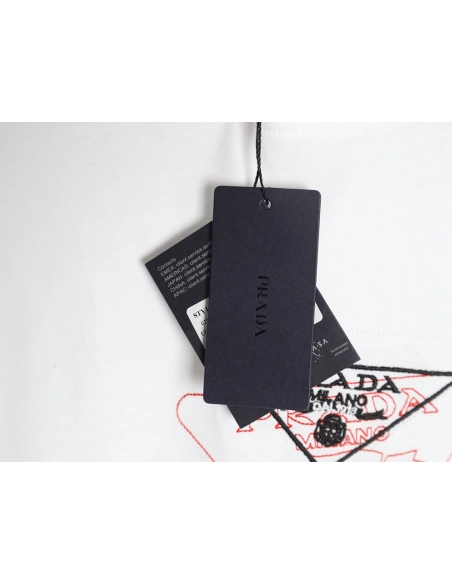 Prada Overlapping Embroidered Triangle Logo Short Sleeve,Prada