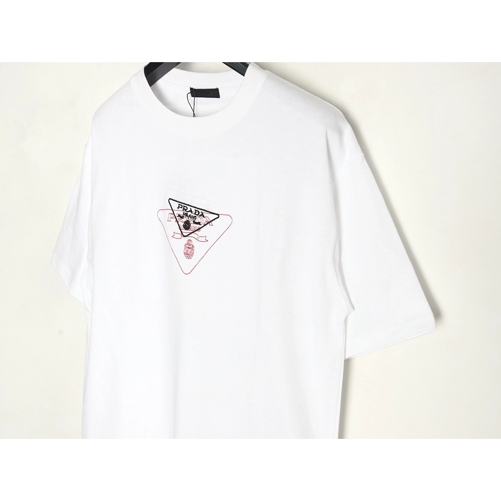 Prada Overlapping Embroidered Triangle Logo Short Sleeve,Prada