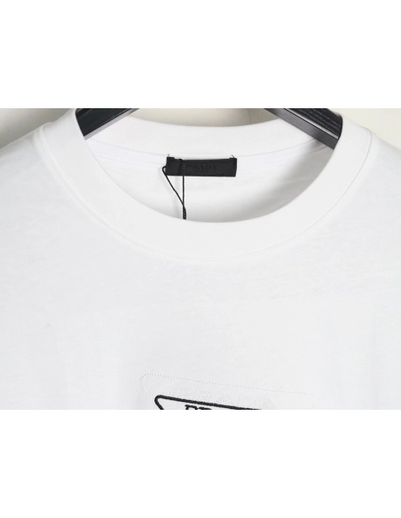 Prada Overlapping Embroidered Triangle Logo Short Sleeve,Prada