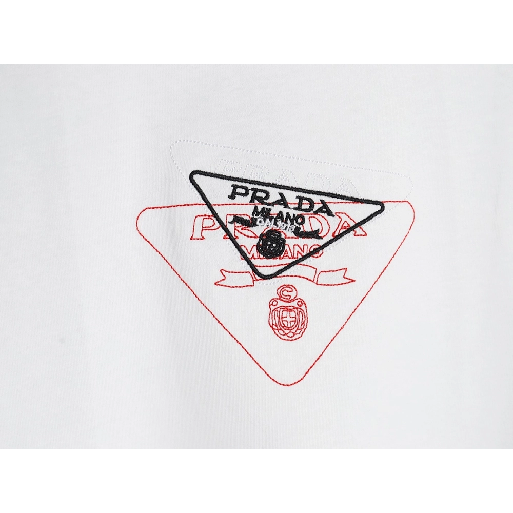 Prada Overlapping Embroidered Triangle Logo Short Sleeve,Prada